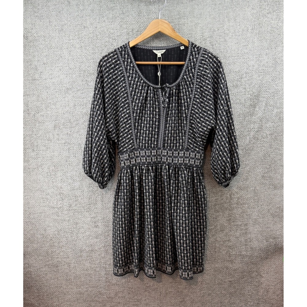 Max Studio London Mini Dress Women's Med Black White Geometric Puff Sleeve - Picture 1 of 8